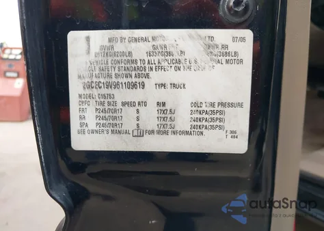 2006 Chevrolet Silverado 1500 Lt1 из США, поврежденный, VIN 2GCEC19V961109619